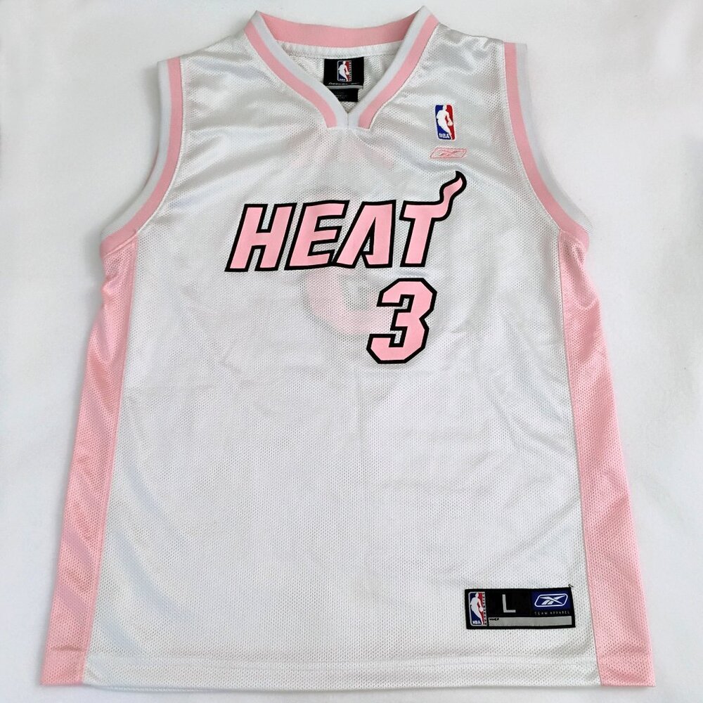 Vintage Reebok Dwyane Wade #3 Miami Heat Jersey - Youth Large 14 - White & Pink
